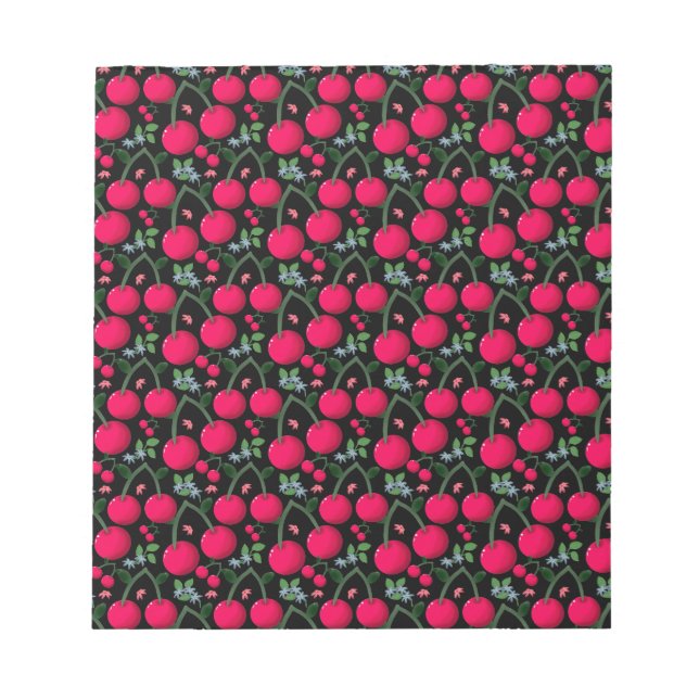 Cute Cherry Pattern Aesthetic | Red Cherry Seamles Notepad (Front)