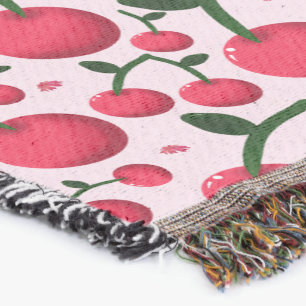 Cute Cherry Pattern Aesthetic Red Cherry Seamles Throw Blanket