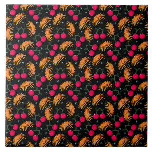 Cute Cherry Pattern Aesthetic Red Cherry Seamles Tile