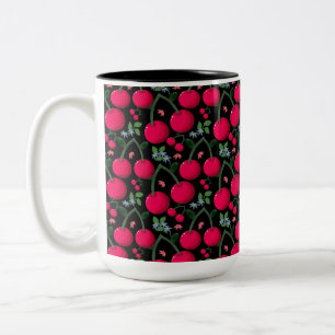 Cute Cherry Pattern Aesthetic   Red Cherry Seamles Two-Tone Coffee Mug