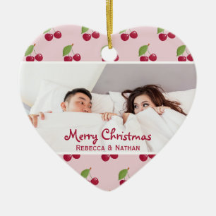Cute Cherry Pattern Custom Photo Christmas Ceramic Ornament
