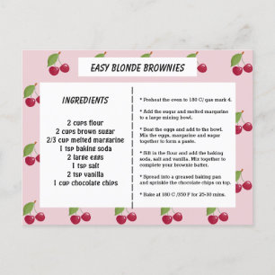 Cute Cherry Pattern Custom Recipe Card