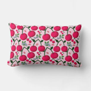 Cute Cherry  Pattern, Glossy Kawaii Fruit Lumbar Pillow