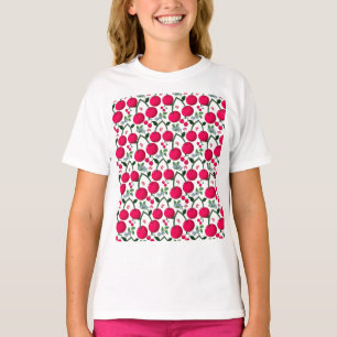 Cute Cherry Pattern, Glossy Kawaii Fruit T-Shirt
