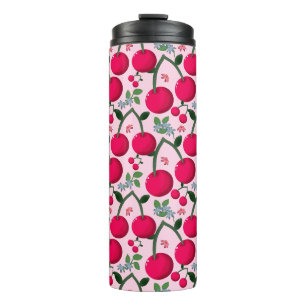 Cute Cherry Pattern, Glossy Kawaii Fruit Thermal Tumbler