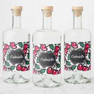 Cute Cherry Pattern Liquor Bottle Label