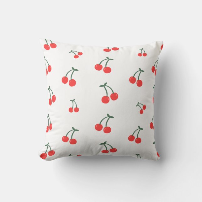 Cute Cherry Pattern – Minimalist Fruit Illustratio Throw Pillow (Front)