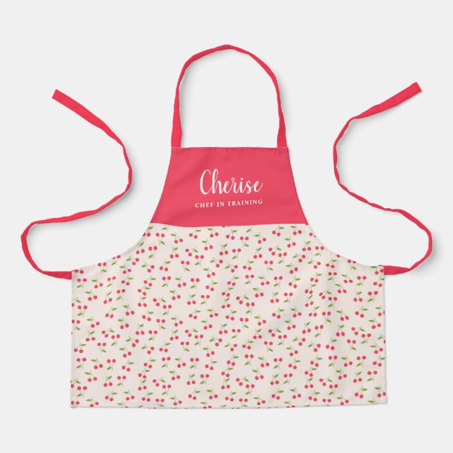 Cute Cherry Pattern Modern Girls Chef Training Apron (Front)