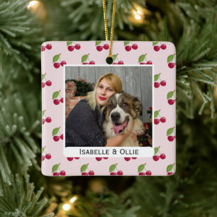 Cute Cherry Pattern Personalised Photo Ceramic Ornament
