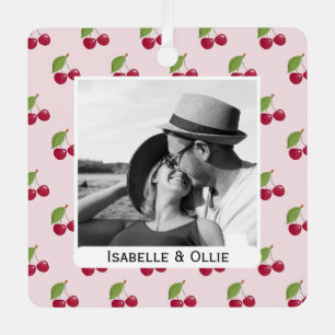 Cute Cherry Pattern Personalised Photo Metal Ornament