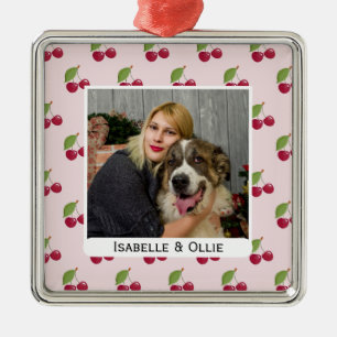 Cute Cherry Pattern Personalised Photo Metal Ornament
