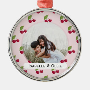 Cute Cherry Pattern Personalised Photo Metal Ornament
