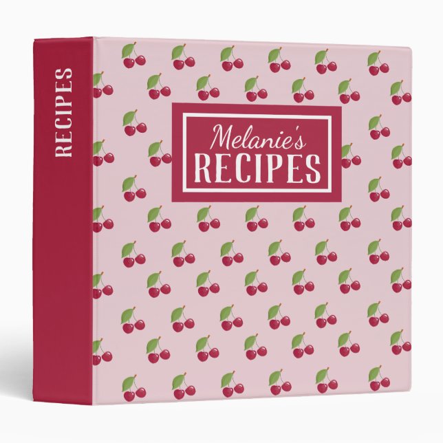 Cute Cherry Pattern Personalised Recipe Binder (Front/Spine)
