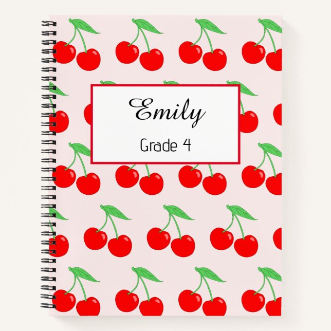 Cute Cherry Pattern Personalized Script Notebook (Front)