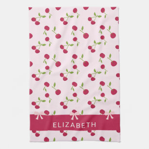 Cute Cherry Print Pattern Coquette Pink Custom Kitchen Towel