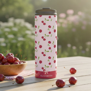 Cute Cherry Print Pattern Coquette Pink Custom Thermal Tumbler
