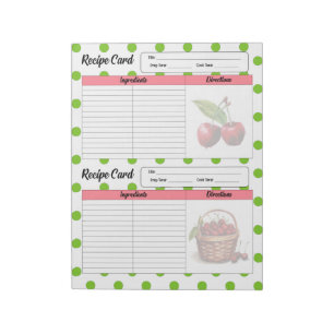Cute Cherry Recipe Card Notepad