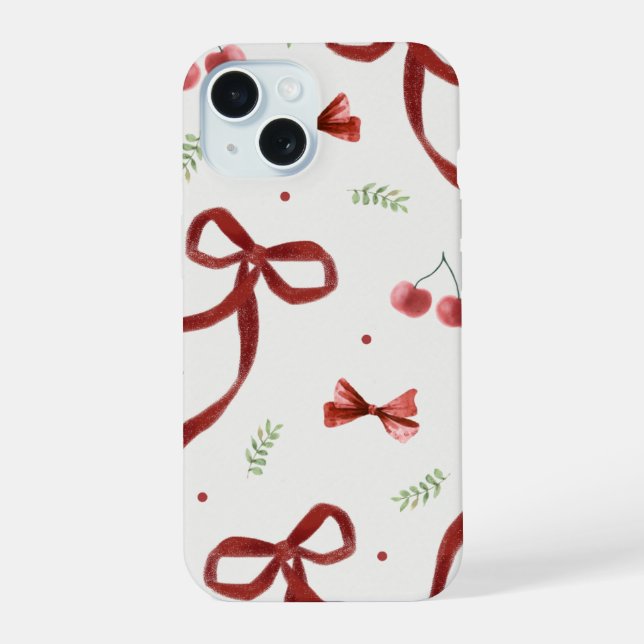 Cute Cherry & Red Ribbon Pattern Phone Case (Back)