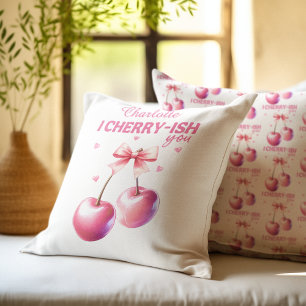 Cute Cherry Script Personalized Valentine’s Day Throw Pillow