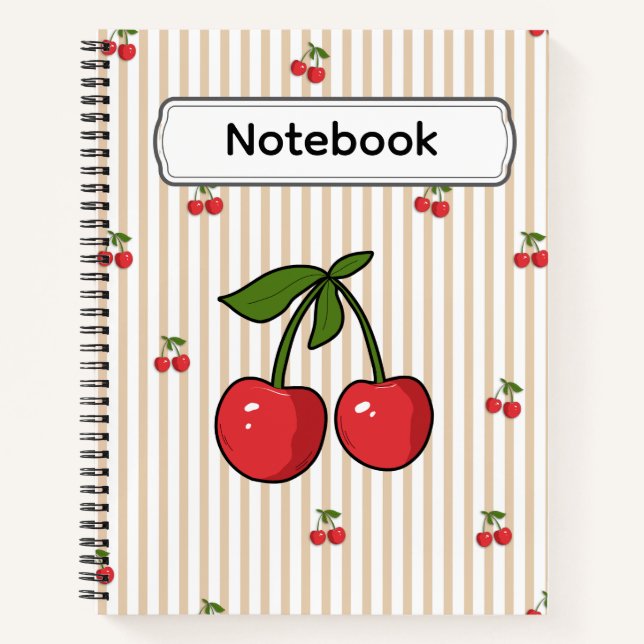 Cute Cherry Stripe Pattern Design Notebook (Front)