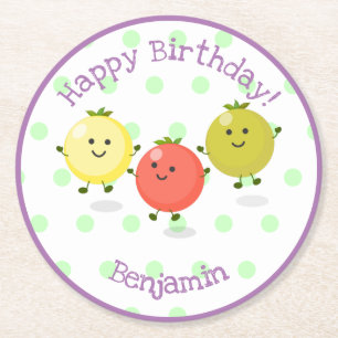 Cute cherry tomato friends cartoon illustration round paper coaster