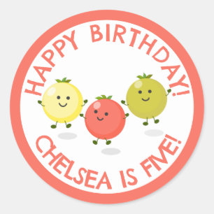 Cute cherry tomato personalized cartoon birthday classic round sticker