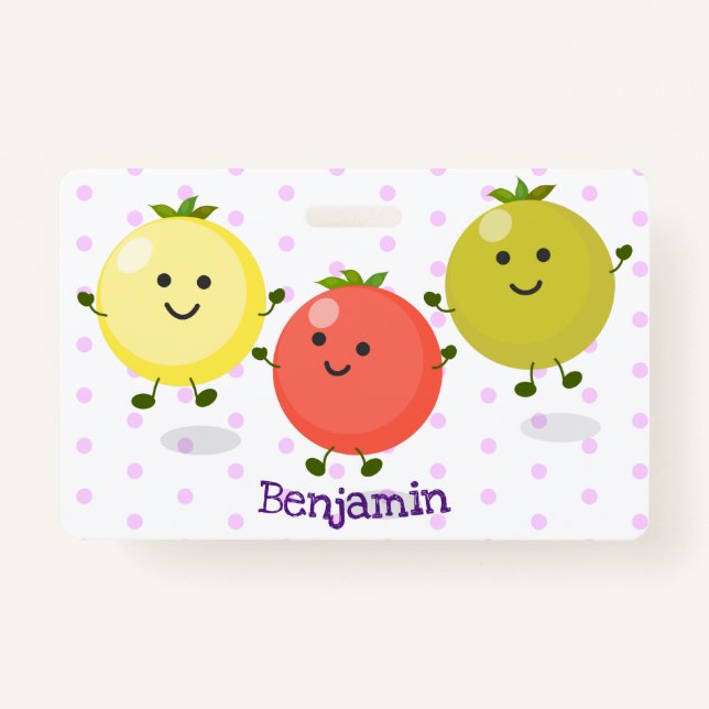 Cute cherry tomatoes cartoon illustration badge (Front)