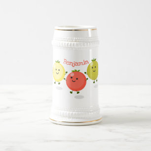 Cute cherry tomatoes cartoon illustration beer stein