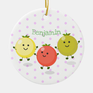 Cute cherry tomatoes cartoon illustration ceramic ornament