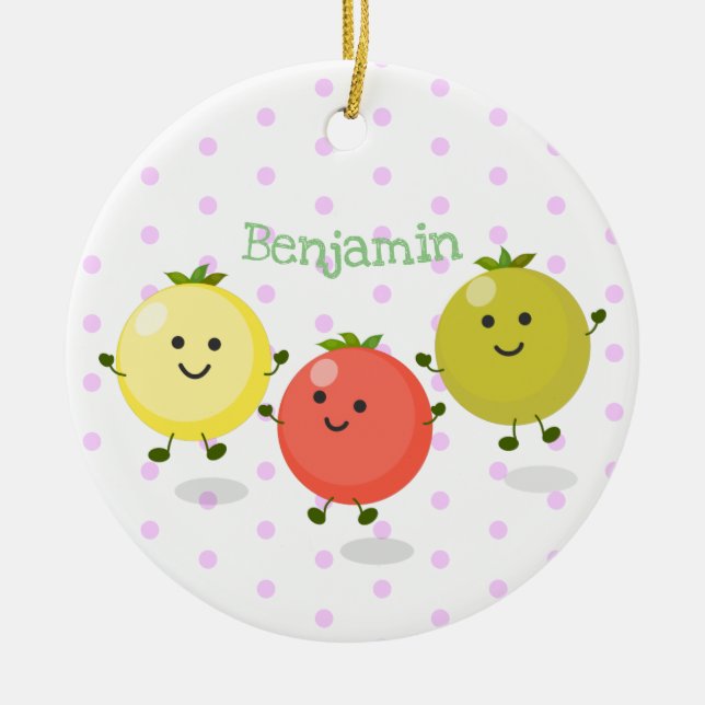 Cute cherry tomatoes cartoon illustration ceramic ornament (Front)