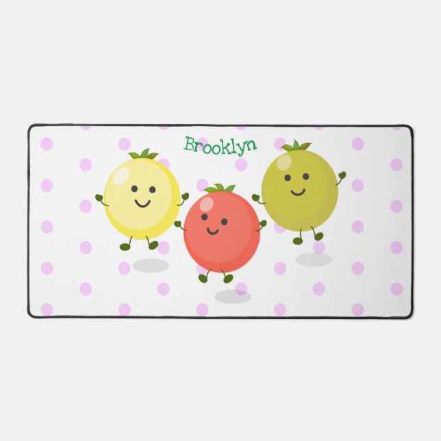 Cute cherry tomatoes cartoon illustration desk mat (Front)