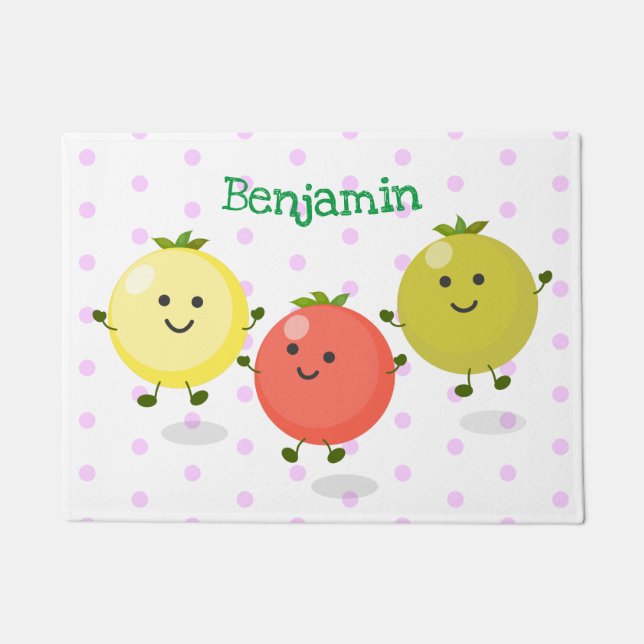 Cute cherry tomatoes cartoon illustration doormat (Front)