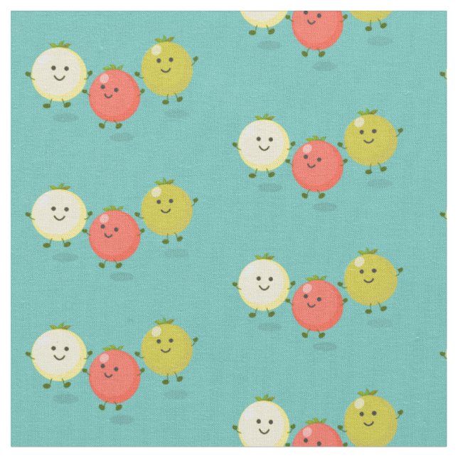 Cute cherry tomatoes cartoon illustration fabric (Close Up)