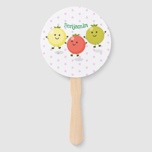 Cute cherry tomatoes cartoon illustration hand fan (Front)