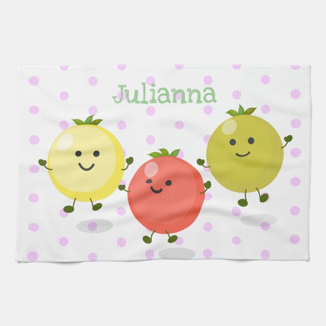 Cute cherry tomatoes cartoon illustration kitchen towel (Horizontal)