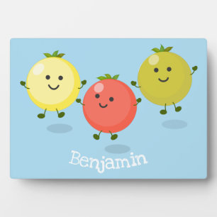 Cute cherry tomatoes cartoon illustration plaque