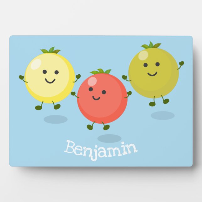 Cute cherry tomatoes cartoon illustration plaque (Front)