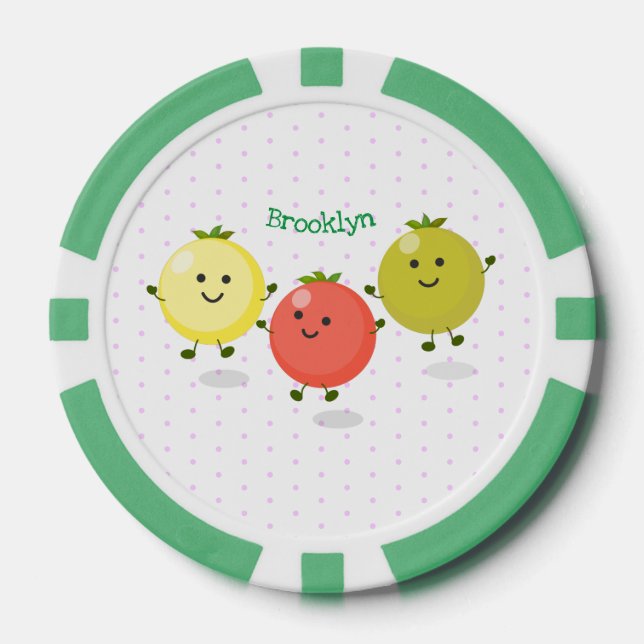 Cute cherry tomatoes cartoon illustration poker chips (Front)