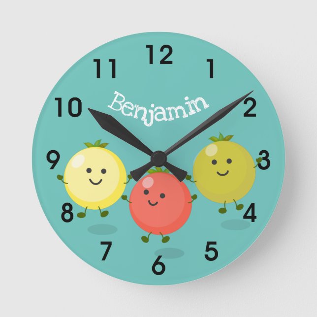 Cute cherry tomatoes cartoon illustration round cl clock (Front)