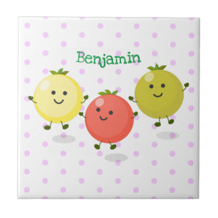 Cute cherry tomatoes cartoon illustration tile