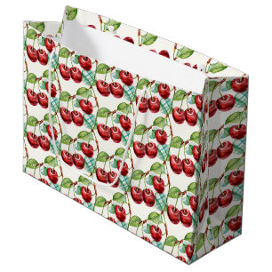 Cute Cherry Vintage Themed Pattern Large Gift Bag