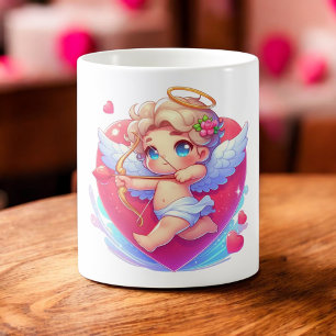 Cute Cherub Cupid's Valentine Aim Pink Heart Coffee Mug