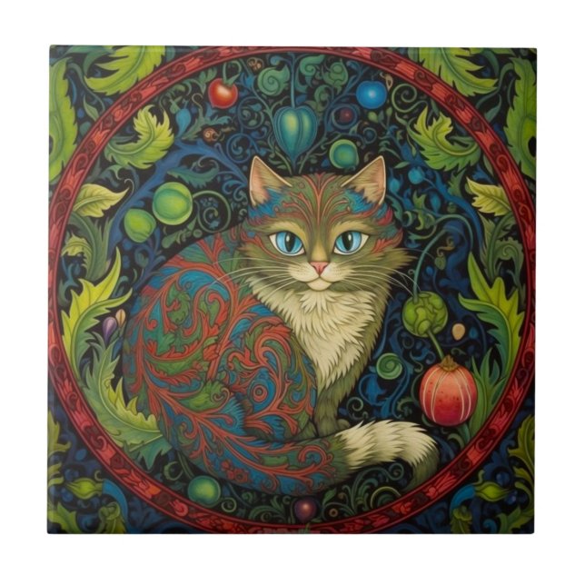 Cute Cheshire Cat art nouveau style Tile (Front)