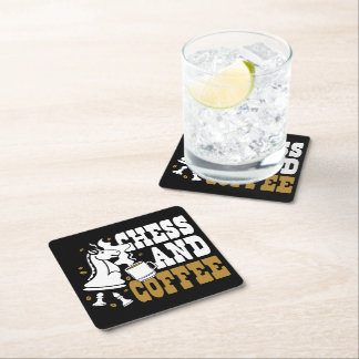 Cute Chess and Coffee Chess Lover Knight Art Square Paper Coaster