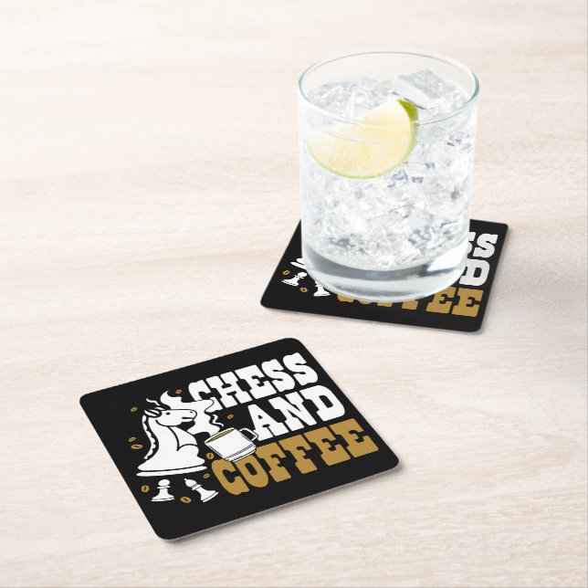 Cute Chess and Coffee Chess Lover Knight Art Square Paper Coaster (Insitu)