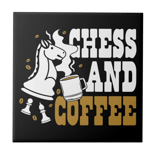 Cute Chess and Coffee Chess Lover Knight Art Tile (Front)