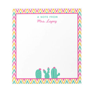 Cute Chevron Cactus Pink Flowers Teacher Notepad