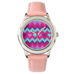 Cute Chevron Hearts Pink Teal Teen Girl Gifts Watch
