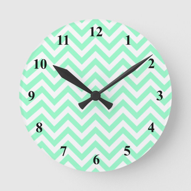 Cute chevron wall clock | Turquoise zigzag stripes (Front)