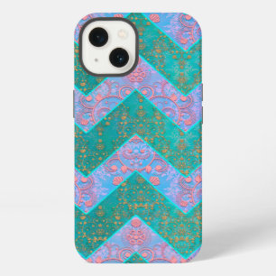 Cute Chevron with Floral Damask Turquoise Lavender iPhone 13 Case